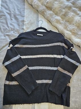 Striped Black Womens Staccato Sweater with Metallic Accent Size Small